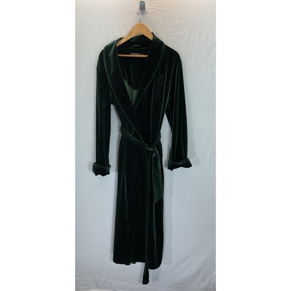 VTG black label Ralph Lauren‎ Velvet Long Shawl Collar Robe "LRL" logo Green MD